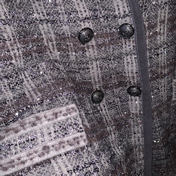 D. EXTERIOR Green & Black Wool Plaid Sparkle Double Breasted Blazer Holiday L - Picture 7 of 9